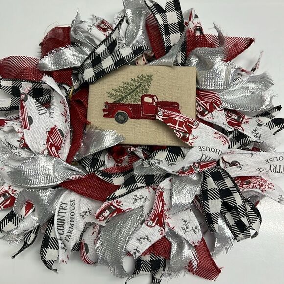 Handmade Christmas Pickup Truck Four Ribbon Twine Wreath Made on 8” Ring - Picture 7 of 8